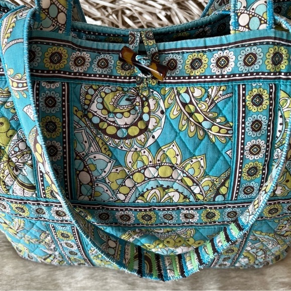 VERA BRADLEY Peacock Tic Tac Tote Toggle Close 2007 Paisley Green Blue Y2K - Picture 3 of 11